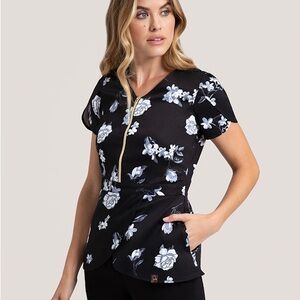 Jaanuu Black and White Fitted Peplum Cap Sleeve Blouse